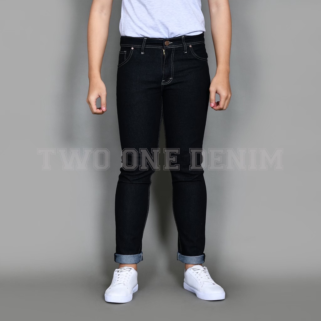 TWO ONE DENIM - Celana Jeans Panjang Pria Jeans Slim Fit Stretch Denim  Black Garmen