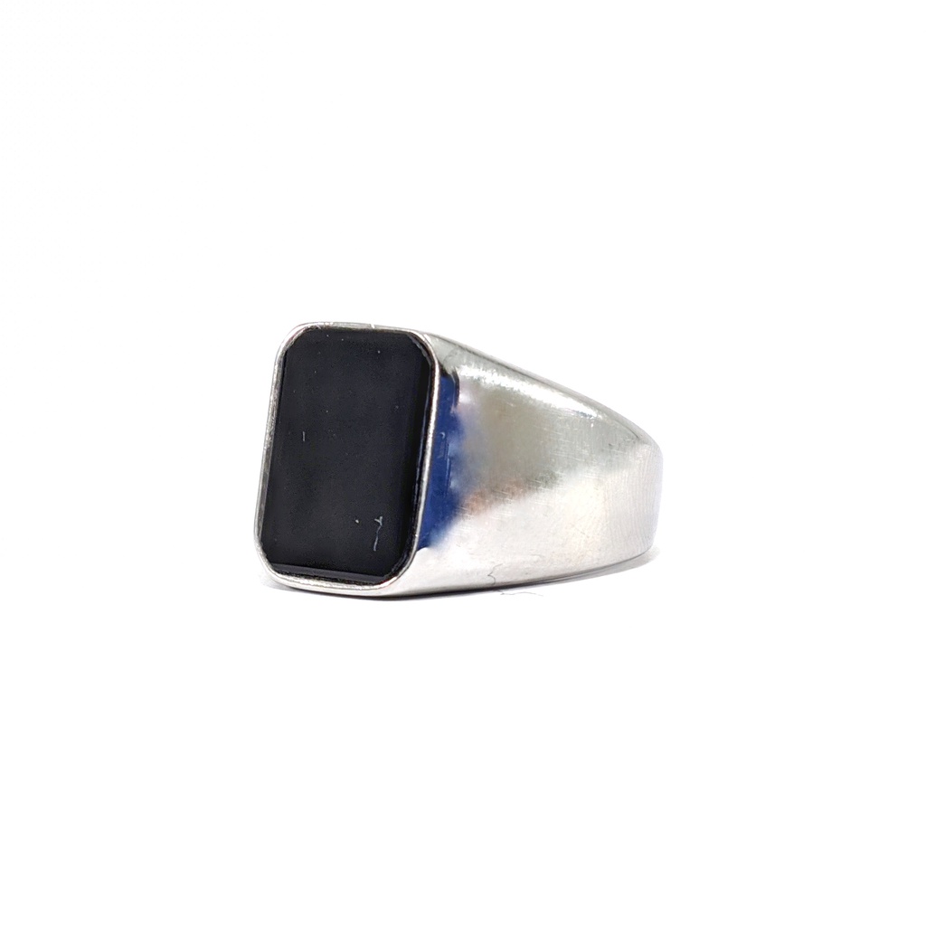 Natural Cincin Titanium Black Onyx Octagon Minimalis