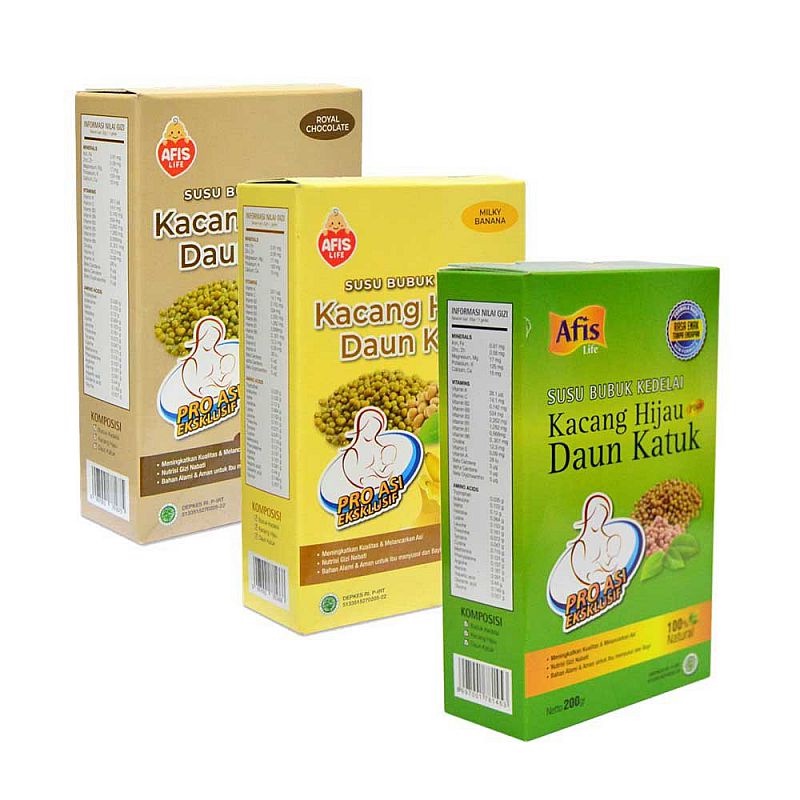 

(300gr) 3 Varian (Chocolate /Banana /Original) Afis Sari Bubuk Kedelai & Kacang Hijau Daun Katuk Afis Life Untuk Ibu Menyusui