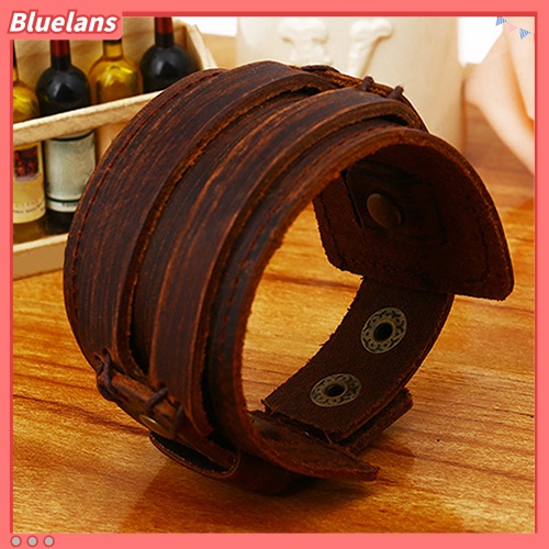 Bluelans Men Women Punk Retro Wide Faux Leather Belt Bracelet Wristband Jewelry Gift