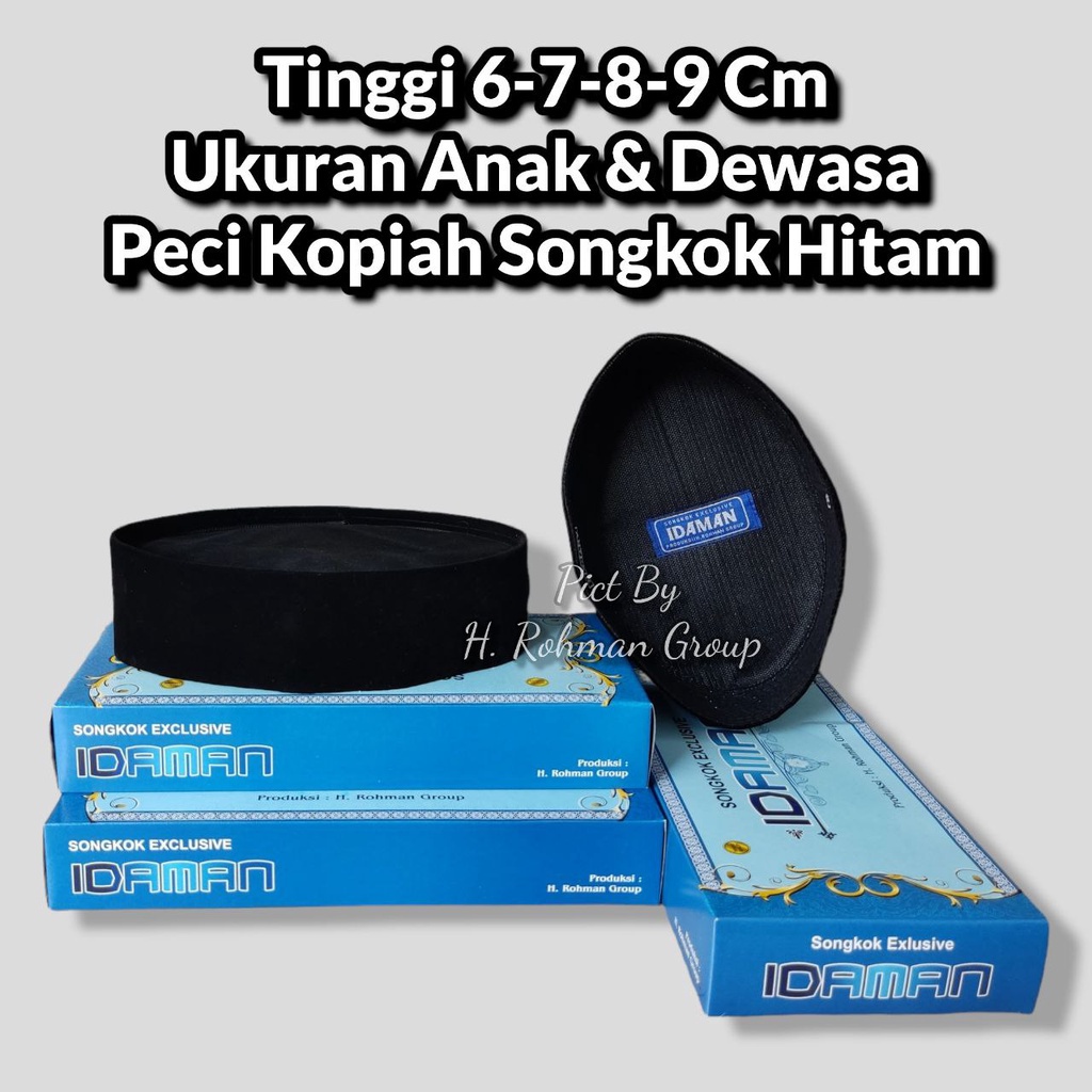 Songkok Hitam / Peci Hitam / Kopiah Hitam / Kufya Hitam /PECI MURAH / Tinggi 6 Cm Tinggi 8 Cm Tinggi 9 Cm