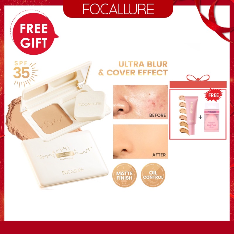 FOCALLURE Oil Control Matte Compact Powder High Coverage Dry &amp; Wet Two Use Waterproof Pressed Powder #ModernUrban