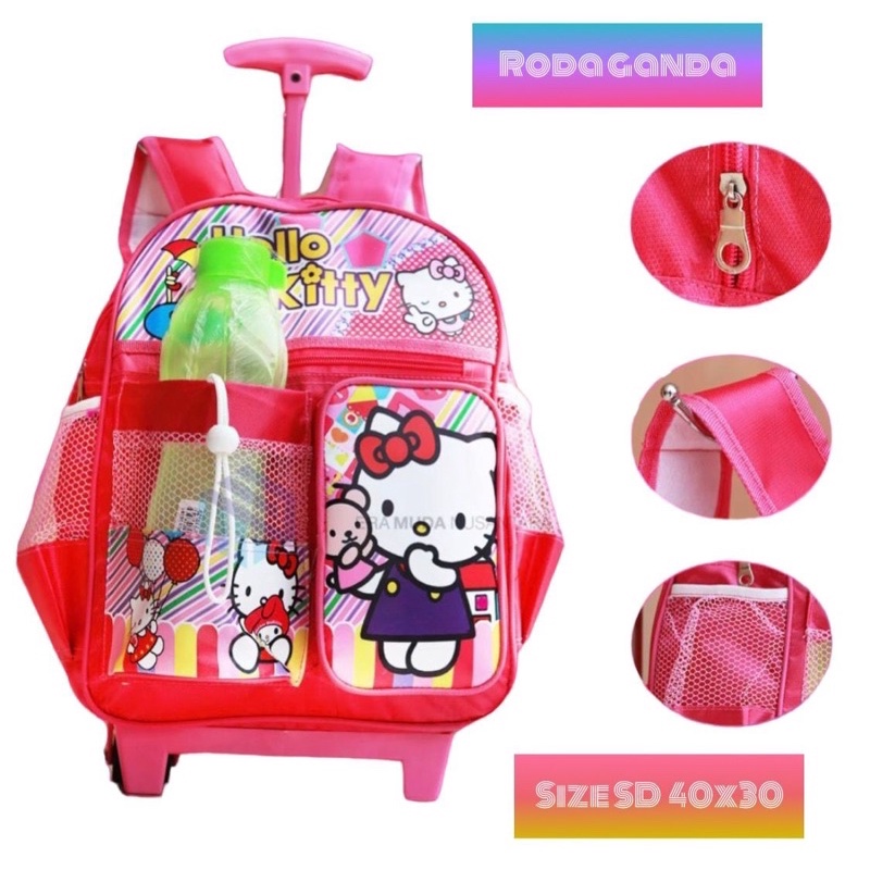 tas ransel hellokitty troli anak tk dan sd anti air gratis botol