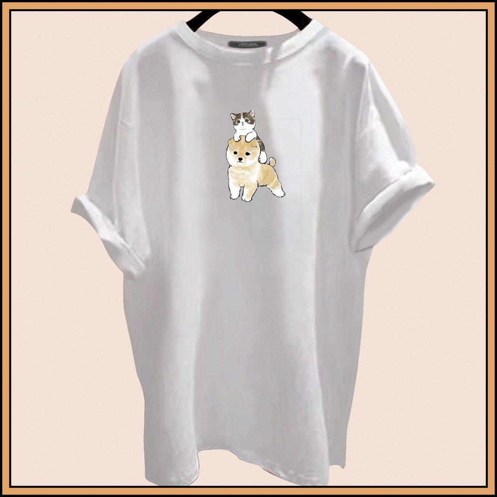 CALVIERO SHOP - BAJU KAOS ATASAN WANITA PRINT CAT DOG LOGO GALAXY PRINT