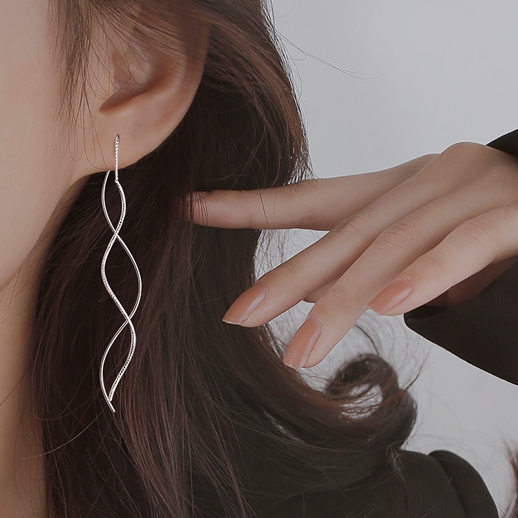 Anting Rumbai Model Gantung Gelombang Bahan S925 Silver Untuk Wanita