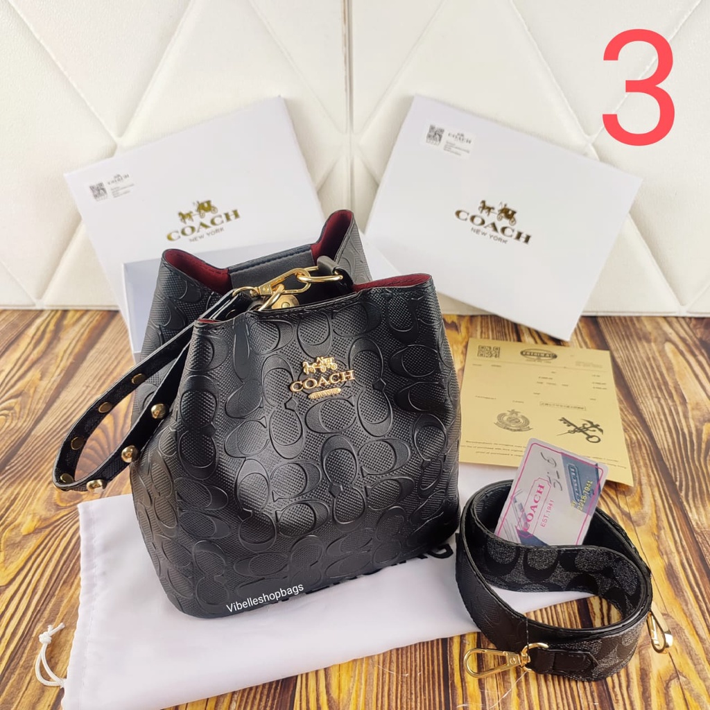 COACH BUCKET RETRO 21 MEDIUM TAS COACH SMALL TOWN BUCKET BAG - VIBELLESHOPBAGS - coach 21cm size Multifunctional Town Bucket Bag Turnlock Shoulder Bag 1732