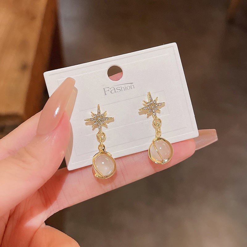 Anting Stud Bahan 925 silver needle Aksen Berlian Opal Untuk Wanita