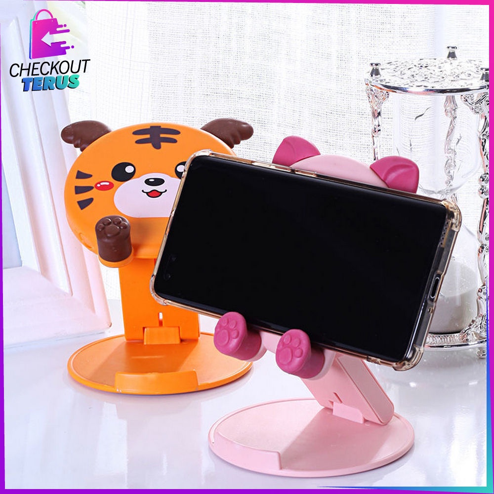 CT C727 Phone Holder Untuk Penyangga Ponsel Stand Holder Lipat Motif Animal Karakter Lucu Folding Dekstop Dudukan Hp Multifungsi