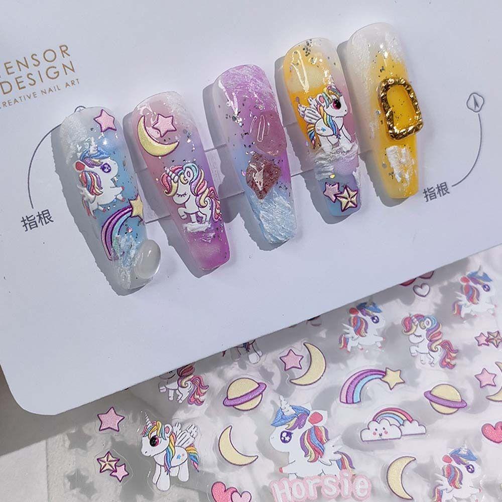 Mxbeauty Kartun Stiker Kuku Gaya Graffiti Perekat Diri Hewan Domba Bunga Nail Art Dekorasi