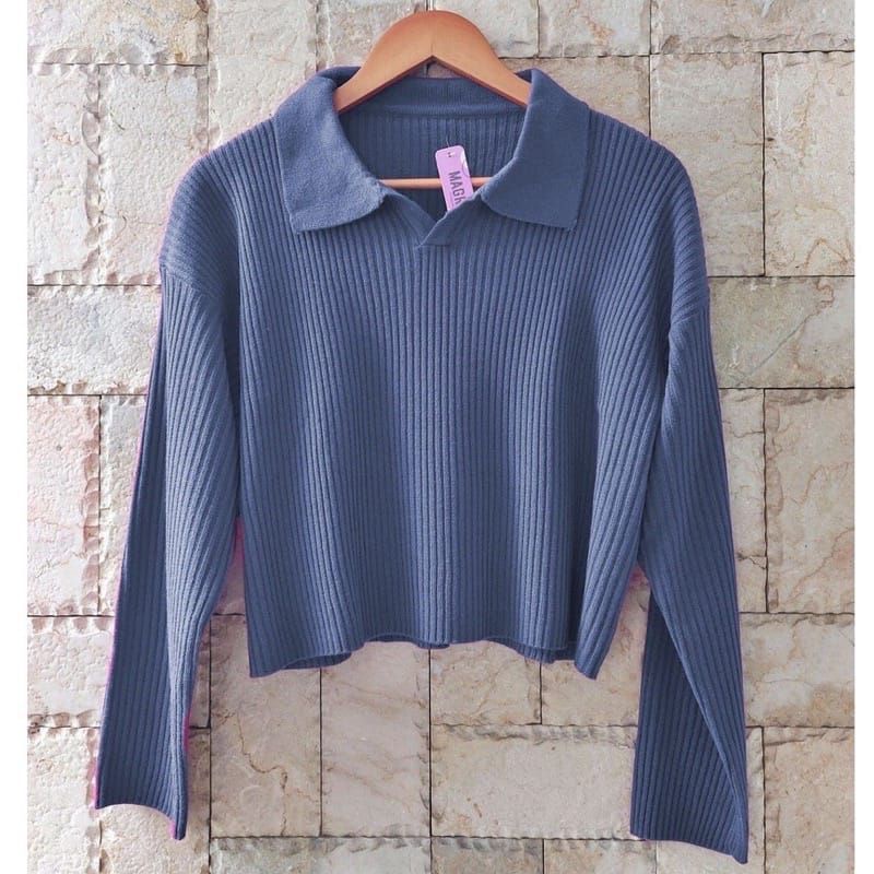 RAJUT BLOUSE POLO / CROP TOP LOLA / SWEATER RAJUT POLO / PAKAIAN RAJUT WANITA