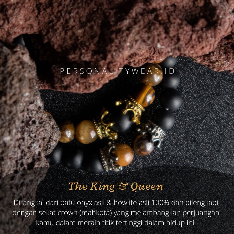 Gelang Couple Pasangan Aesthetic Sahabat Batu Alam Kristal Onyx Tiger KING &amp; QUEEN