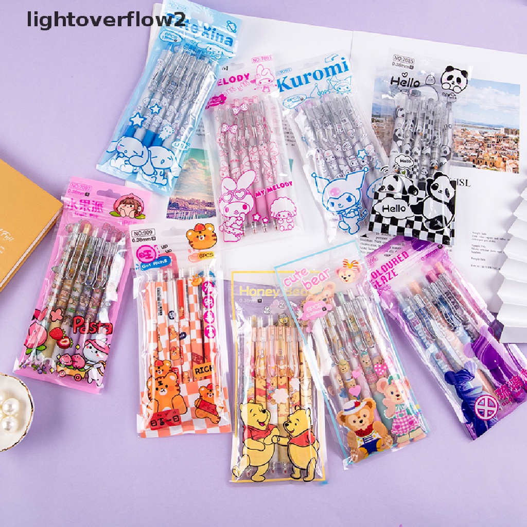 (lightoverflow2) 6pcs / Set Bolpoin Gel Motif Kartun Anime Untuk Stationery Sekolah / Kantor