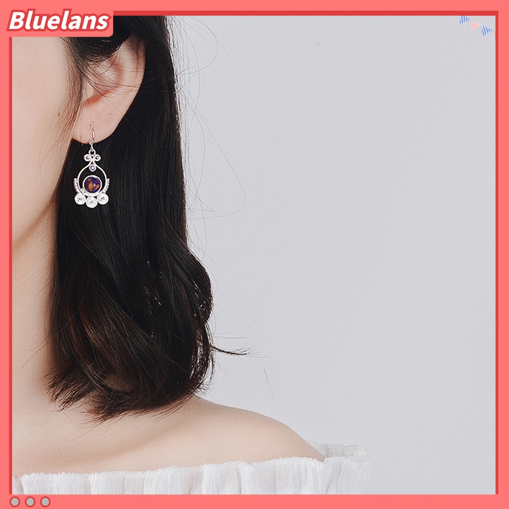 Anting Kait Gantung Wanita Model Hollow Bahan Alloy Hias Turquoise Imitasi Untuk Pesta