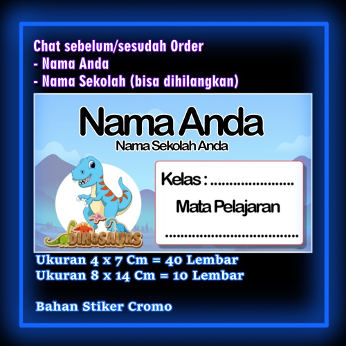 

Stiker Label Buku Dino Dinosaurus Karakter Lucu Custom Lebel Nama cromo murah 20 Varian berbeda Sticker Pelajaran Mapel buku anak sekolah Vol 12