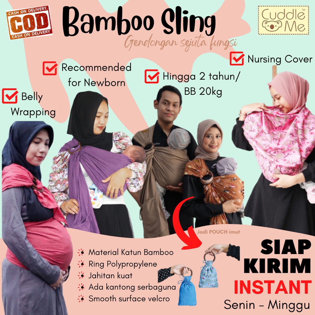 Cuddle Me Ring Sling Bamboo SOLID/POLOS Gendongan Bayi CuddleMe Ringsling Kain