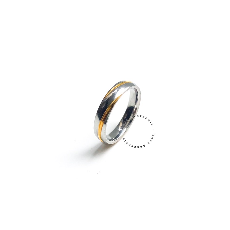 Zafa Cincin Titanium Pria Wanita Couple Anti Karat Silver Gold Fashion Keren - Yuno