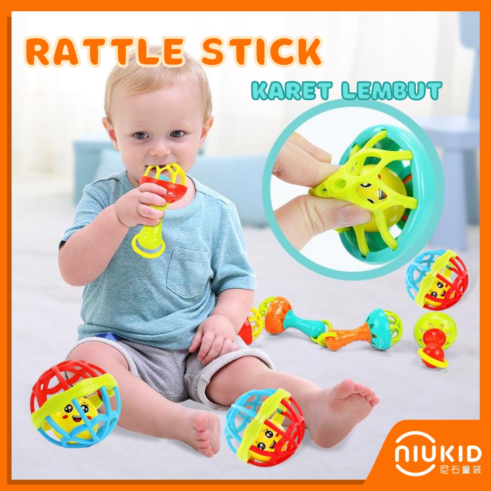 NIUKID MAINAN KERINCINGAN BAYI TEETHER RATTLE STICK MAINAN GIGITAN BAYI BPA FREE