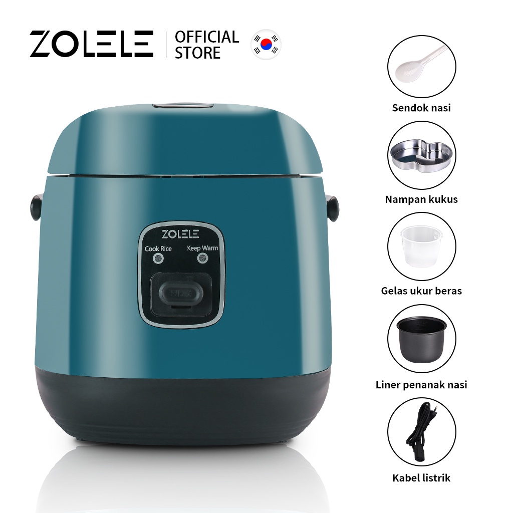 ZOLELE Rice Cooker Penanak Nasi Mini Panci Listrik 2-3 Porsi Smart Micro Processor Electric Cooker Multi Non Stick Pressure Cooker Home Kitchen Portable Low Watt Steamer 0.8L ZB004