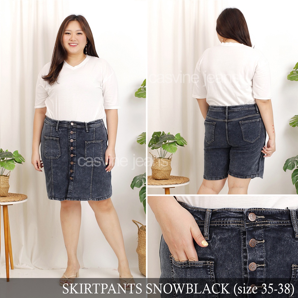 Rok Celana Jeans Kancing Jumbo Bigsize Skirt Pants 35-38