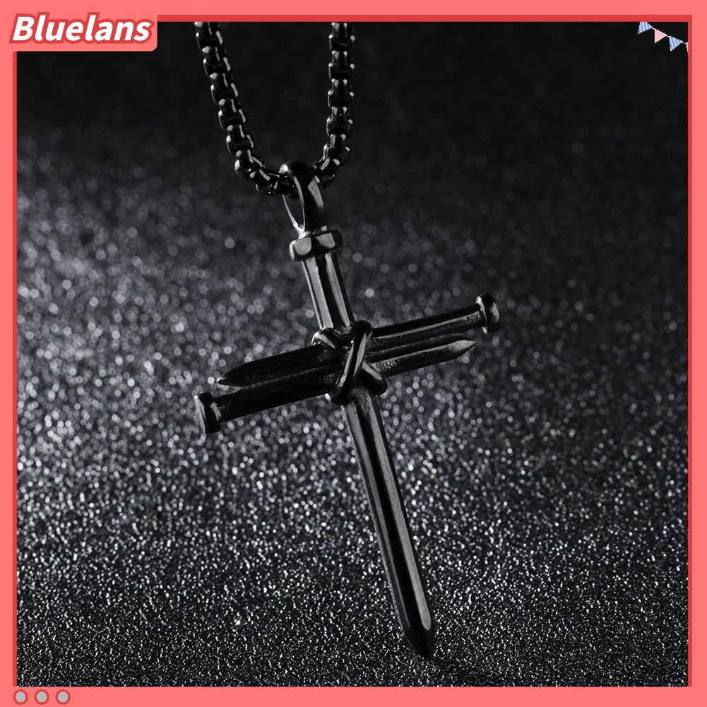 [bluelans]Fashion Man Women Titanium Steel Cross Pendant Long Chain Necklace Jewelry Gift
