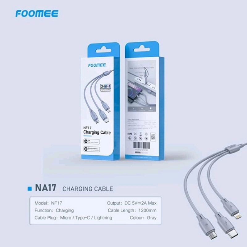 FOOMEE NF17 Cable Charger 3IN1 Fast Charging 2A Micro USB Lightning TYPE-C