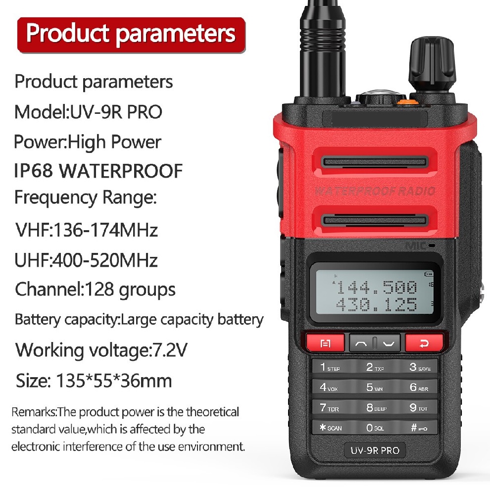 AKN23 - HT Walkie talkie UV-9R pro HIGH POWER 18W 9800 mAh WATERPROOF