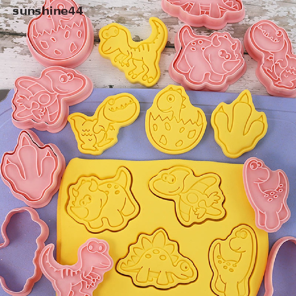 Sunshine 8Pcs Cetakan Pemotong Kue / Biskuit Bentuk Dinosaurus Bahan Plastik