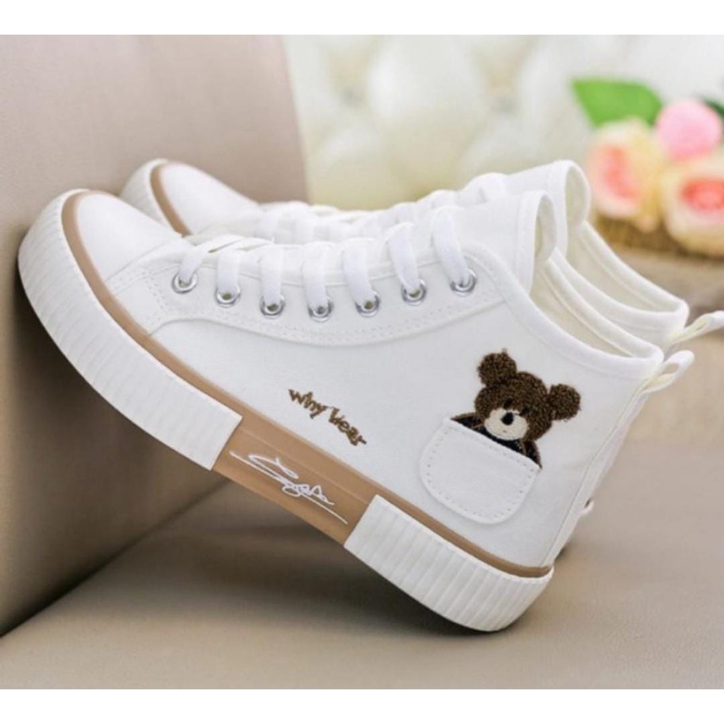 ARMY - 10.10 Sepatu Sneakers Coffe Bears Nude High/Sepatu Sneaker Wanita Kekinian Irish Bella Motif Bear High Quality/Sneakers Kanvas Wanita Semi Boots Korean Style Best Quality Bear