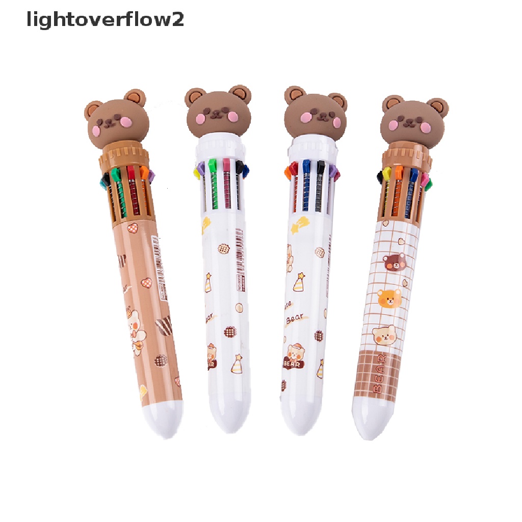 (lightoverflow2) Pulpen 10 Warna Dengan Hiasan Kartun Beruang Untuk Sekolah / Kantor