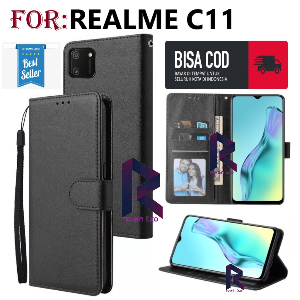 FLIP COVER REALME C11 FLIP WALLET LEATHER KULIT PREMIUM SARUNG BUKA TUTUP KESING HP FLIP CASE REALME C11