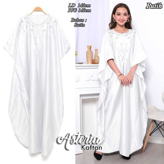 Gamis baju muslim kaftan modern jumbo kaftan pesta payet mewah asteria - Putih Berkualitas Terbaru T