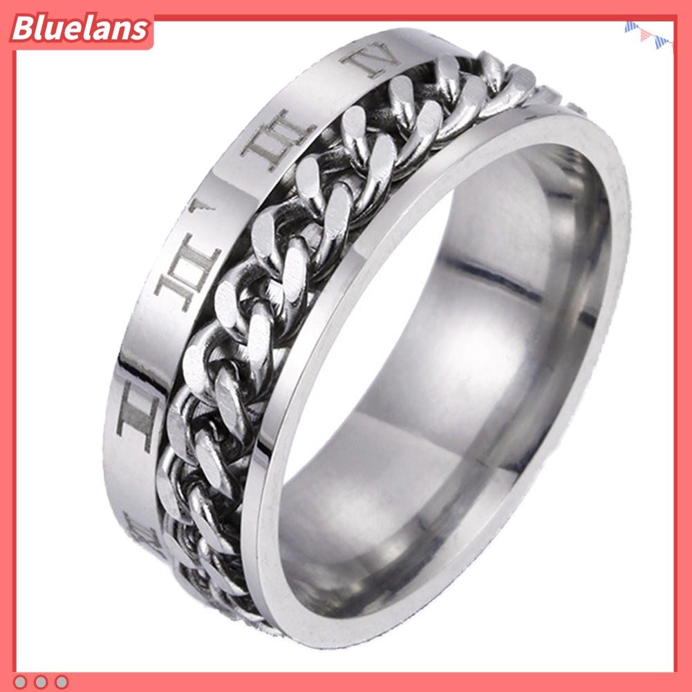 Bluelans Unisex Fashion Titanium Steel Roman Numerals Twist Chain Ring Party Jewelry Gift