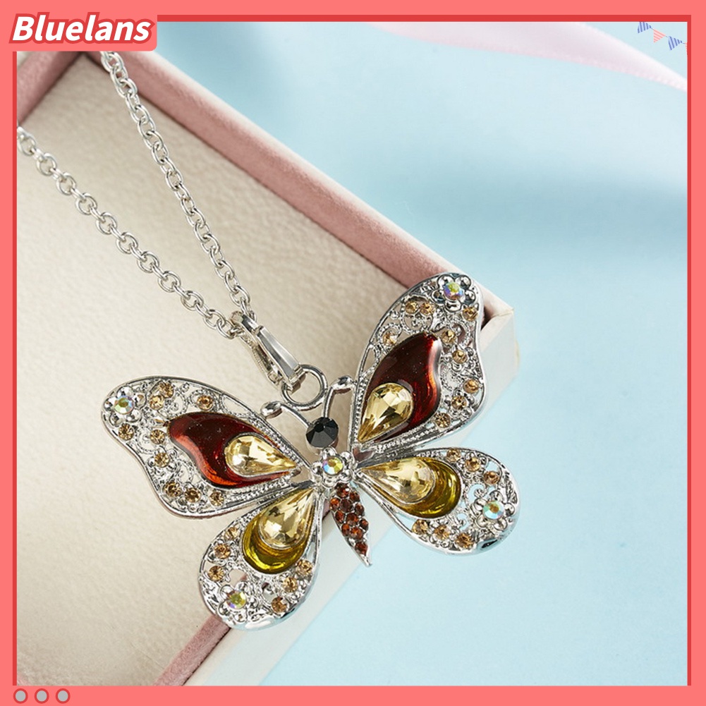 Kalung Bentuk Pita Bahan Alloy Aksen Berlian Imitasi Untuk Wanita