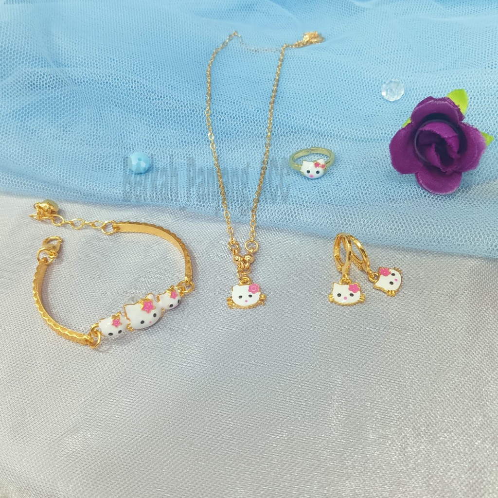 SET ANAK KITTY CAT KEPALA perhiasan super berkelas fashion korea anti karat dan anti luntur
