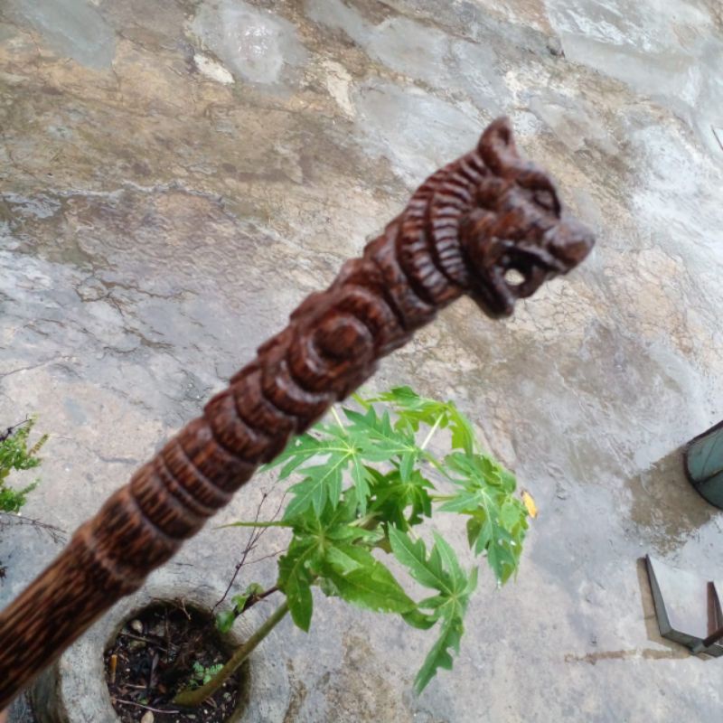 TONGKAT KOMANDO UKIR MACAN/TONGKAT KOMANDO KAYU LIWUNG ORIGINAL/TONGKAT KOMANDO KAYU BERTUAH / TONGK