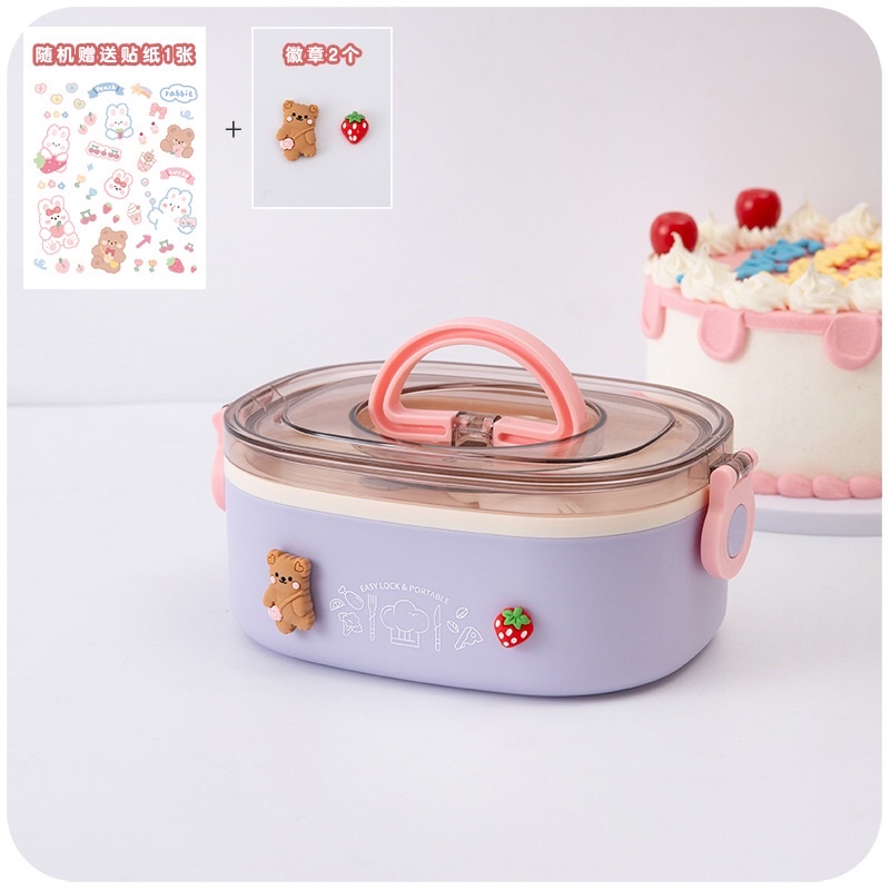 READY STOCK Lunch Box Kotak Makan 1 &amp; 2 Tingkat Free Sticker 2D&amp;3D