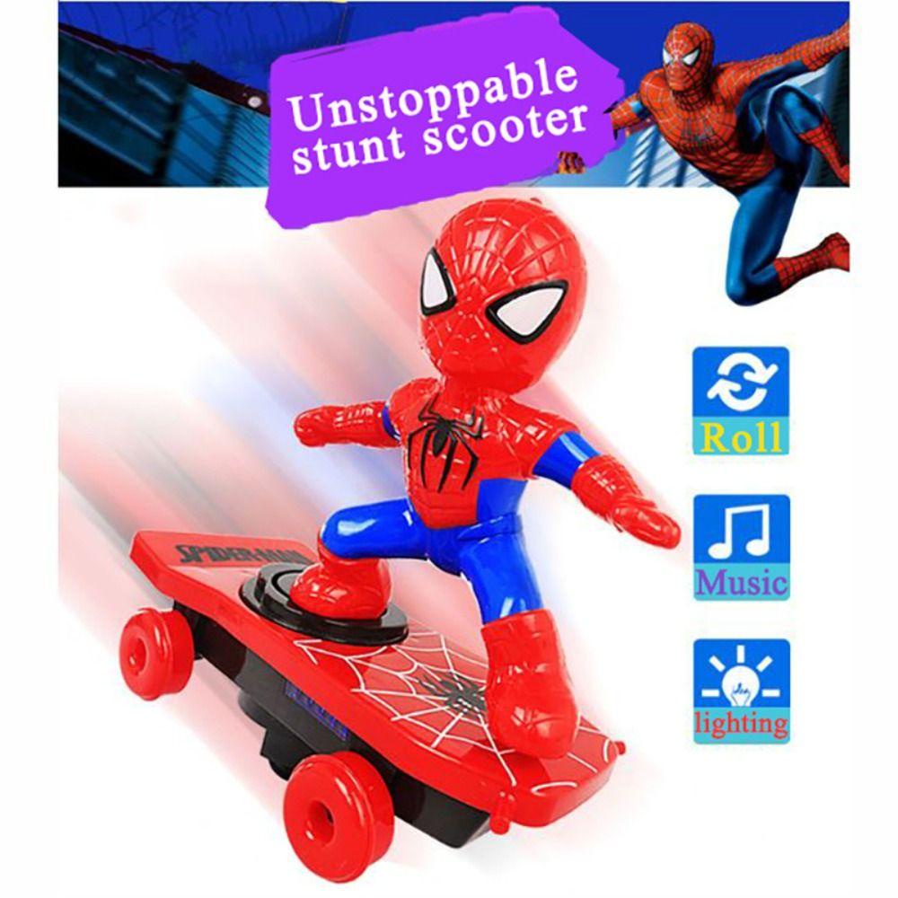 Needway   Spider-Man Mainan Musik Hadiah Ulang Tahun Marvel Acousto-optic Anime Action Figure Spider Man Model Mainan Mobil Mainan Stunt Scooters Flip Otomatis