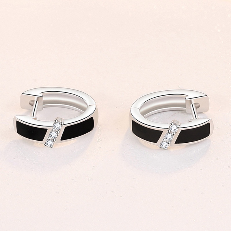 Anting Bulat Bahan Sterling Silver 925 Warna Hitam Untuk Wanita