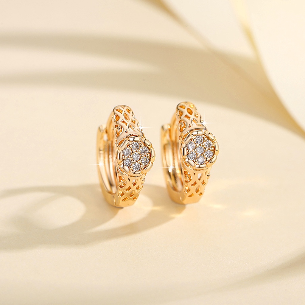 Y820 [COD✔]Anting Titanium Kristal Emas Batu Bata Titanium Korea Tusuk Dewasa Perhiasan Hoop Anting