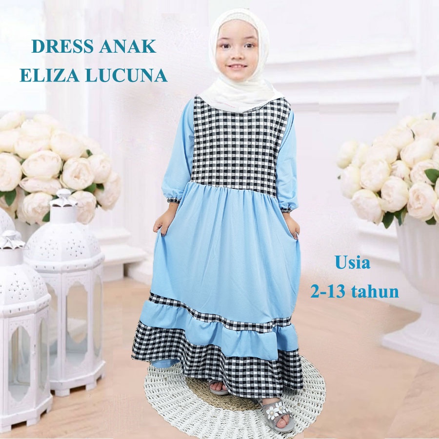 DRESS ELIZA LUCUNA KOMBINASI KOTAK WARNA ANAK 2-13 Tahun CANTIK SOLEHA GL FASHION