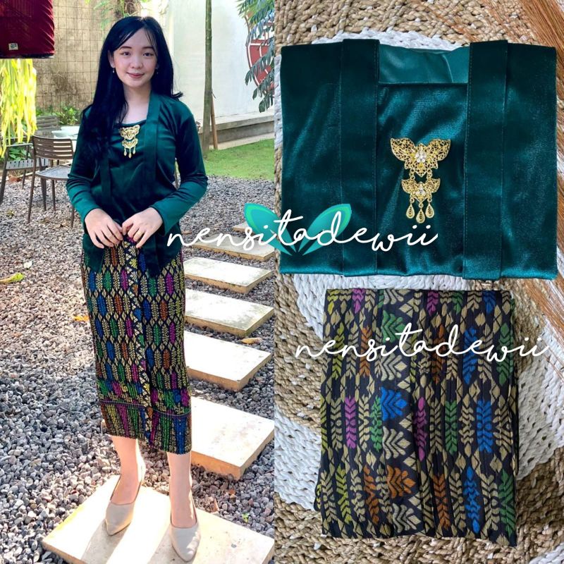 Kebaya Kutubaru + Rok Plisket / Model Saskia, Nuansa Hijau Botol