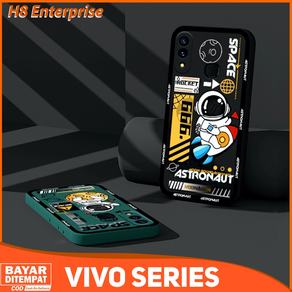 Case Vivo Y01 Y12 Y12S Y15 Y15S Y17 Liquid Casing Cute Astronot Moon And Sun Dove Premium With pelindung kamera