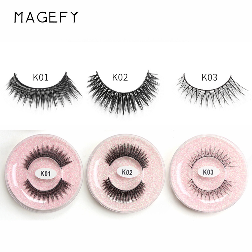 MAGEFY 1 pasang bulu mata palsu mink panjang alami lembut Memadankan Bulu Mata Palsu K01-K10 Tanam Eyelash Extension Makeup Tools Super Alami Untuk