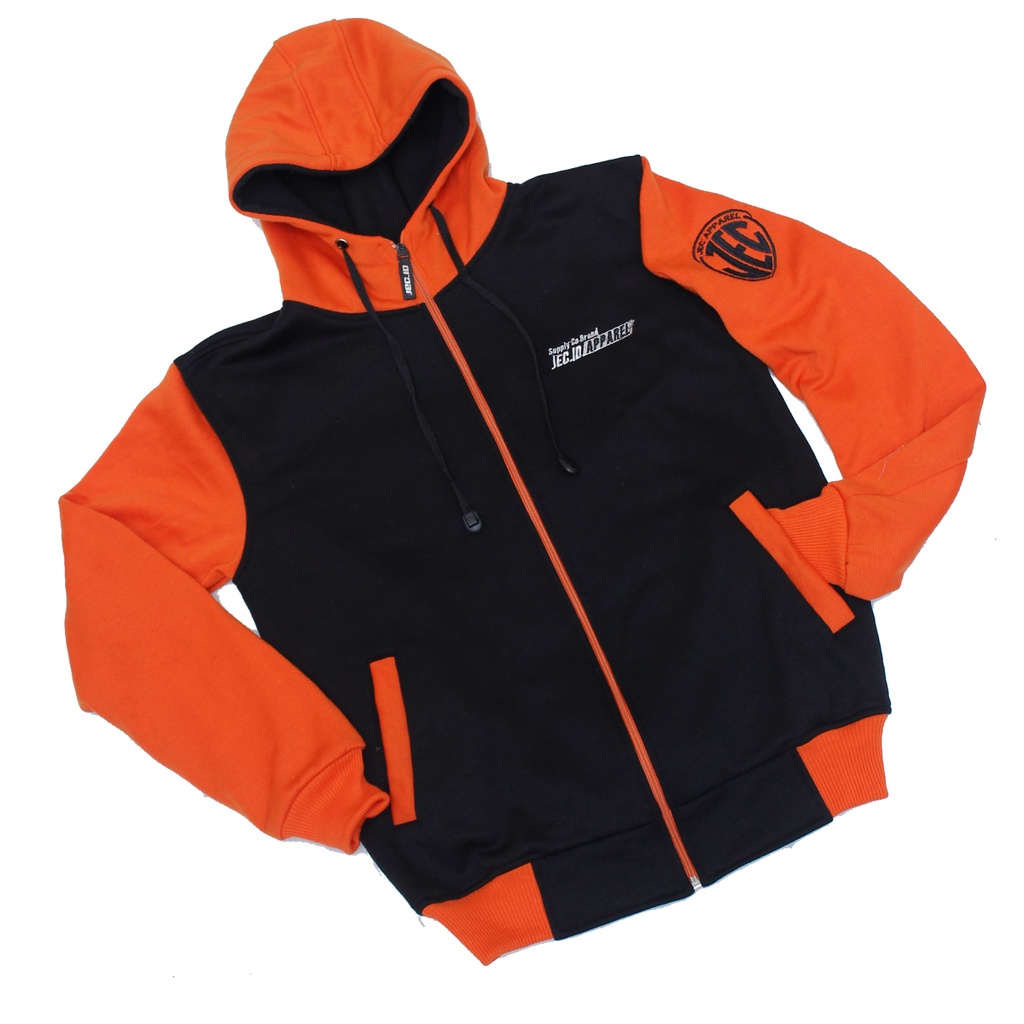 Jaket Sweater Hoodie Zipper Jec Apparel Premium Orange Hitam