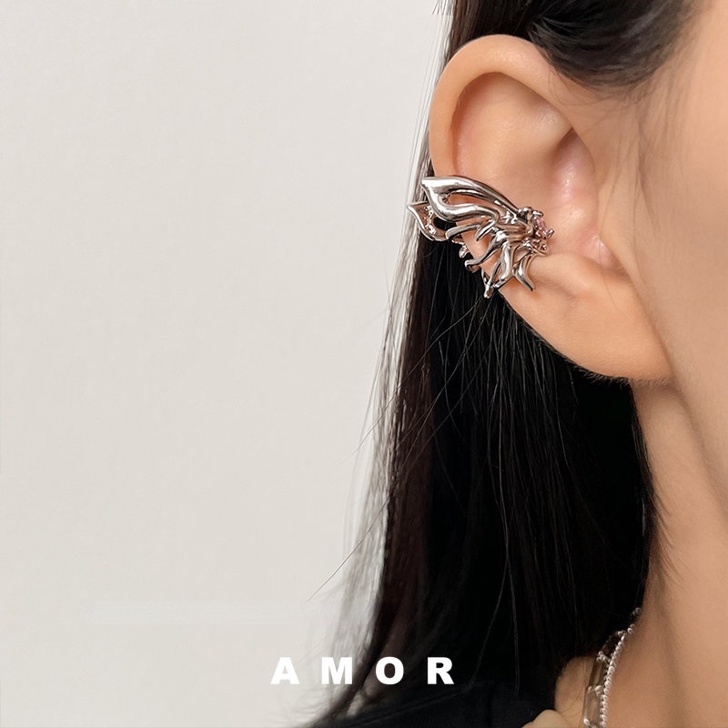 Fairy Butterfly Anting Tusuk Earcuff Wanita Bentuk Kupukupu Aksen Berlian Imitasi