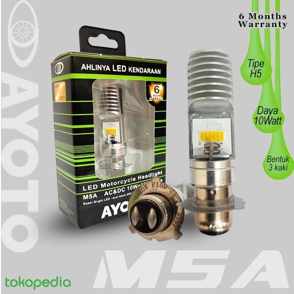 Lampu Led depan motor Ayoto M5A AC/DC (kaki 3) PUTIH supra x tiger gl