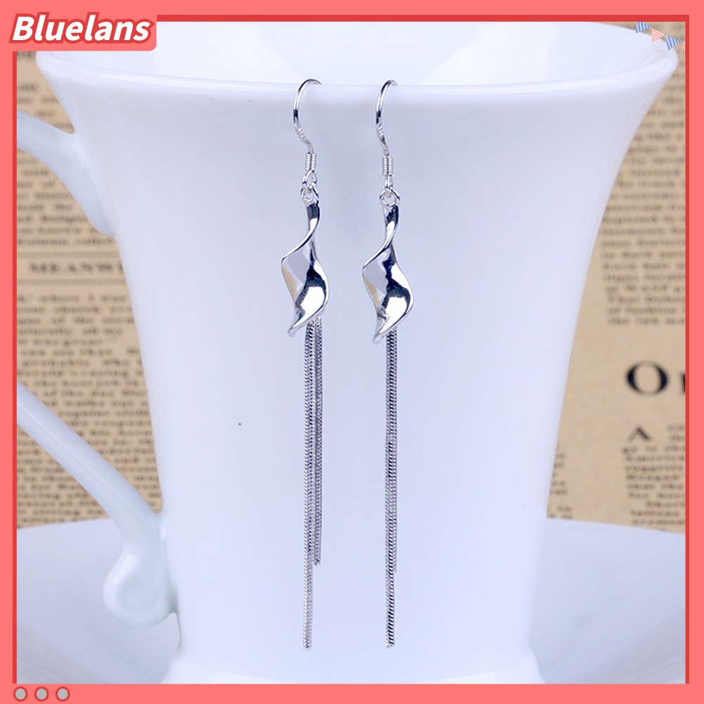 Anting Kait Juntai Panjang Warna Silver Bahan Alloy Untuk Wanita