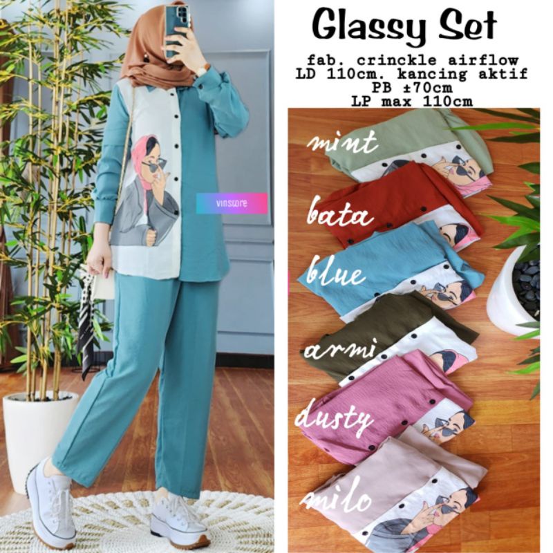 GLASSY SET // SETELAN MOTIF CRINCLE WANITA