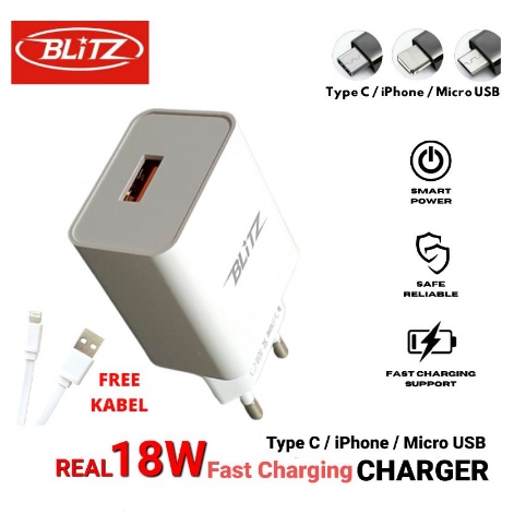 Kepala Charger Fast Charging Gratis Kabel  Adaptor Fast  Charging  Micro Usb Blitz Free Kabel Lightning Type-c Micro Usb