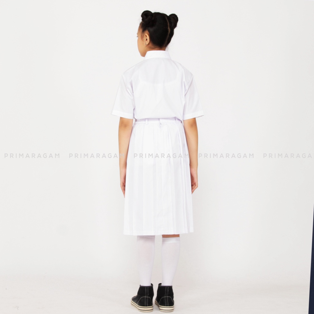 Rok seragam sekolah sd putih pendek rempel lipit atas ban pinggang karet
